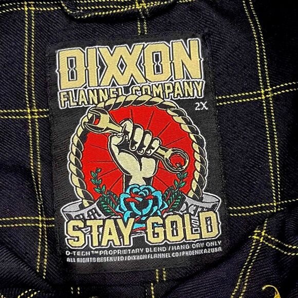 DIXXON FLANNEL CO. Stay Gold Black Gold Plaid D-Tech Shirt 2X Pearl Snaps - Picture 2 of 9